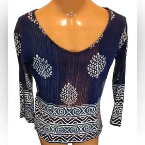 Sacred Threads Top Size XL Cotton Artsy Art To Wear Floral Tee Hippie Casual EUC